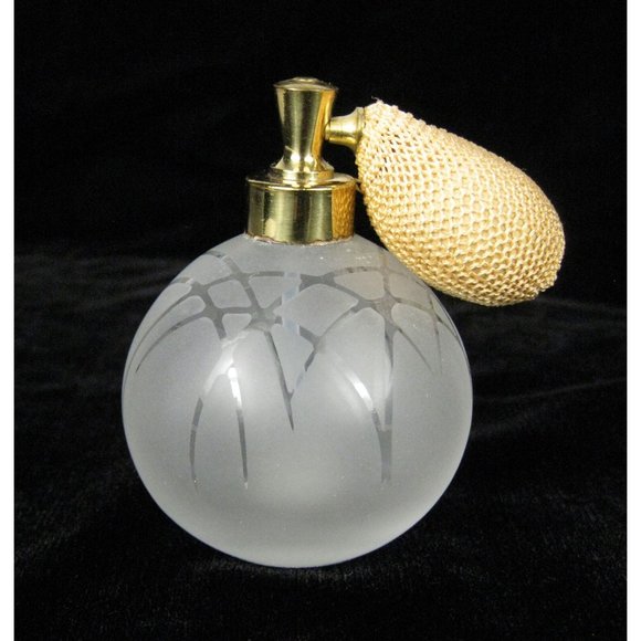 Irice Perfume Bottle Clear Etched Glass Gold Atomizer Spray Japan I W Rice VTG - Picture 4 of 12